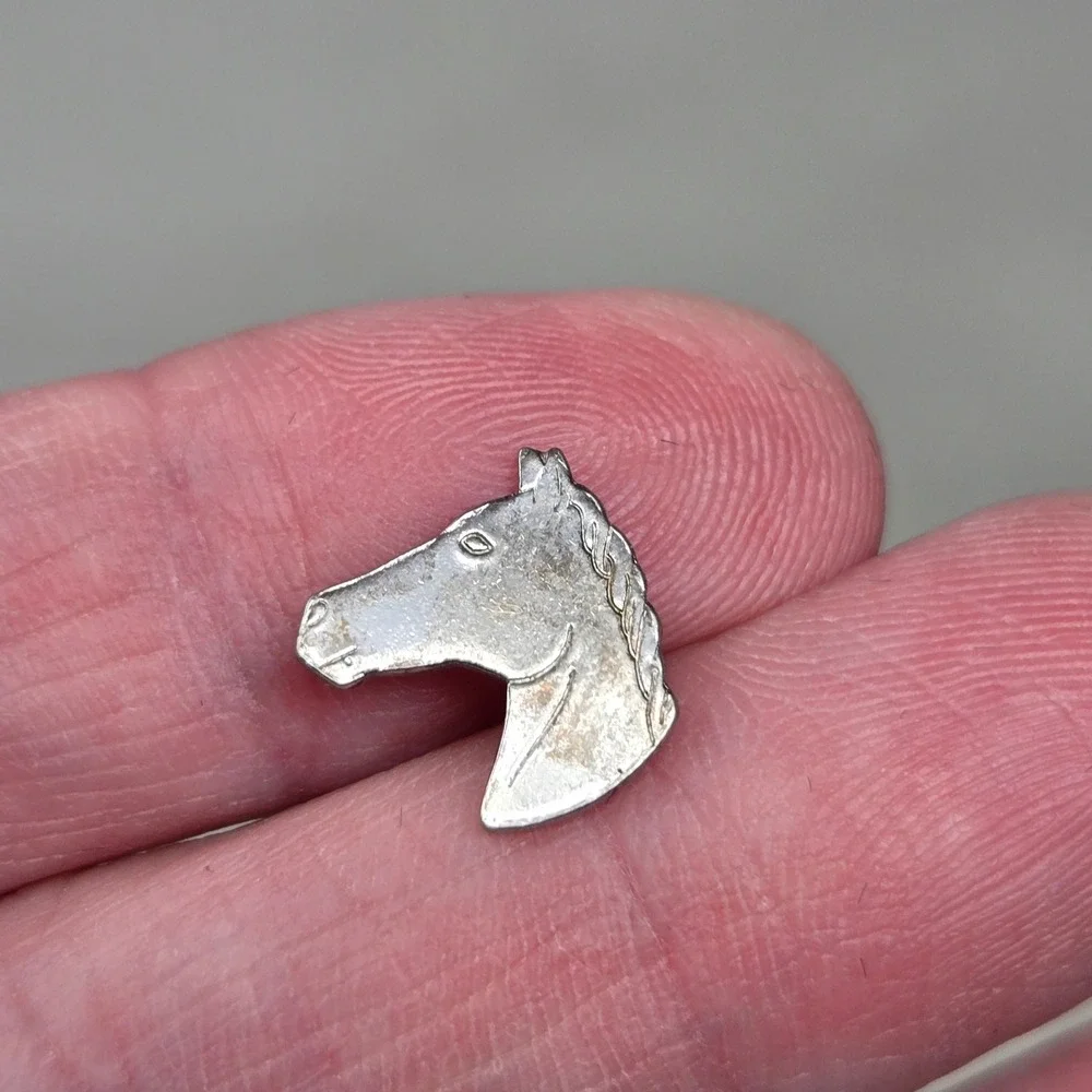 Vintage Sterling Silver Horse Head Pin Equestrian Lapel Tie Tack Hallmarked STER